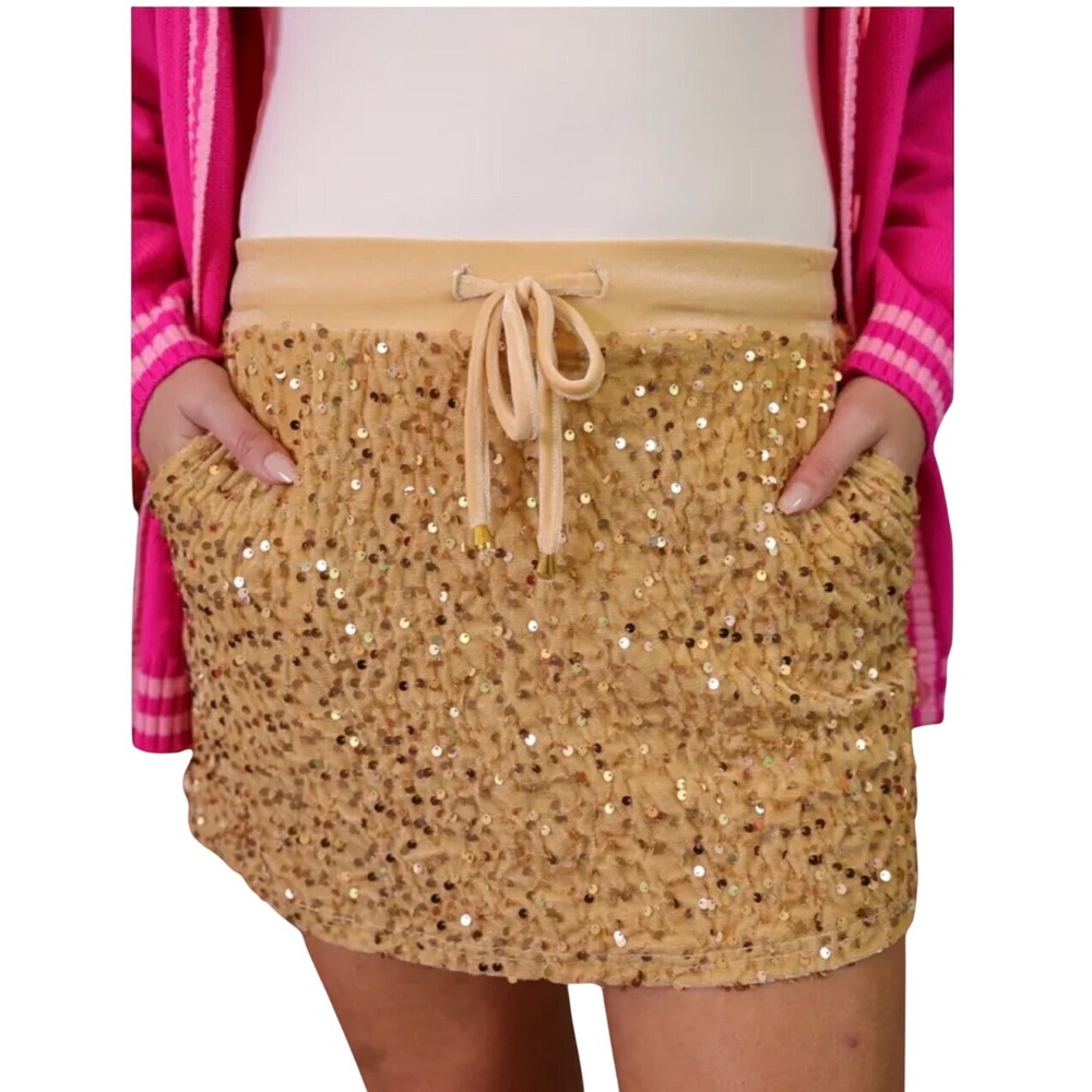 Jess Lea Velvet Hour Sequin Skort Vintage Gold Women's XL Mini Skirt Shorts NEW